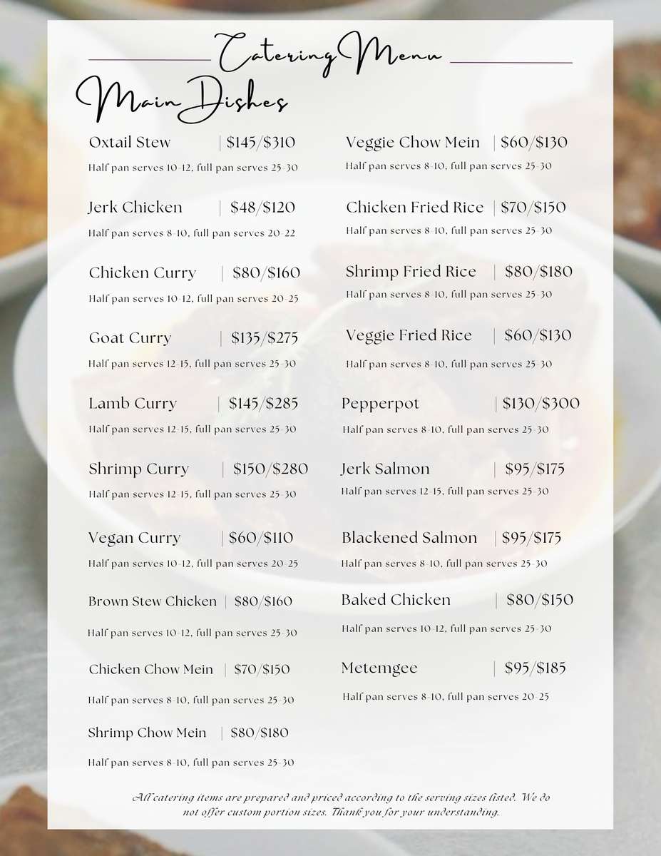 Catering Menu Page 1