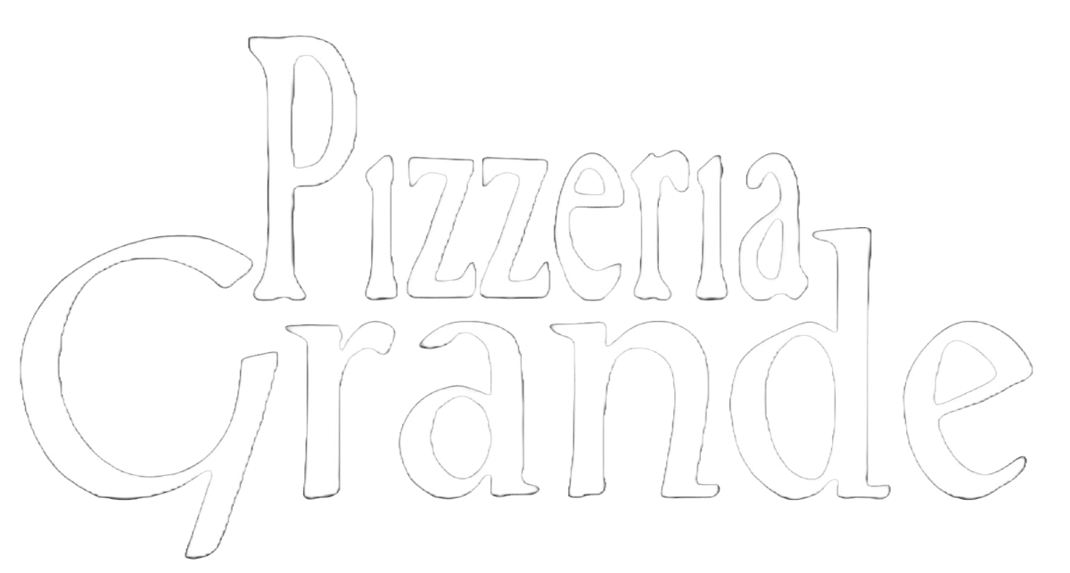 Pizzeria Grande logo with white retro-style text featuring a classic Italian pizzeria design.