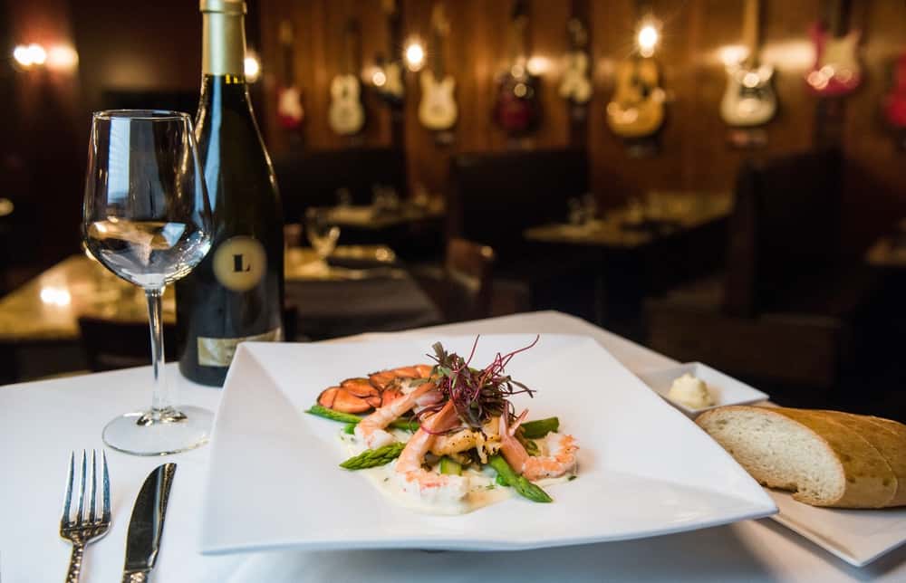 entree with bottle of wine