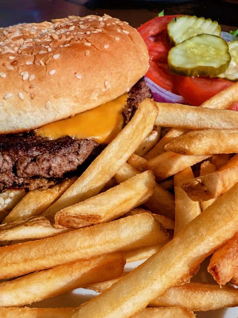 A giant half-pound burger, grilled to your liking and served with all the fixings on a lightly toasted bun. Add cheese $1.09 more | Add bacon $3.59 more | Additional toppings $2.59 each | Make it a double $7.99 more