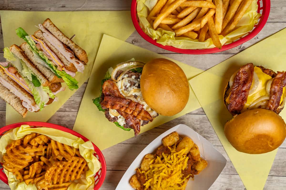 Group of food items top view