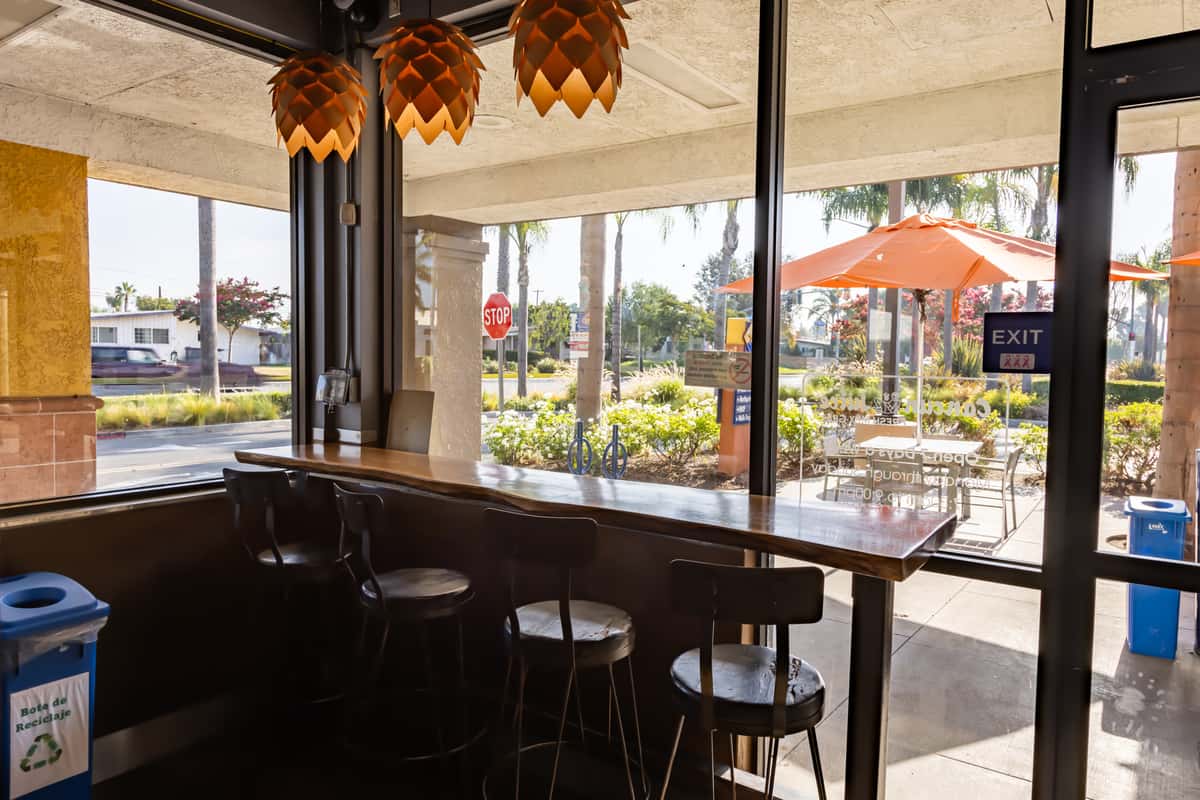 Bar height dining with an outdoor view