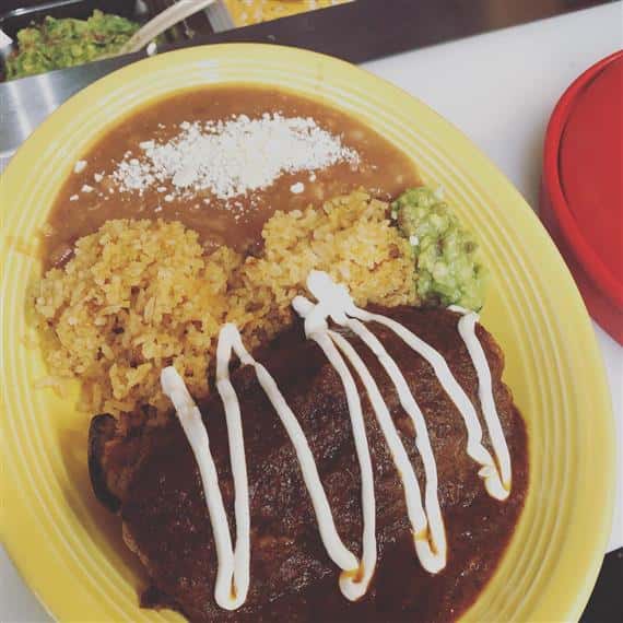 chimichanga with rice and refried beans