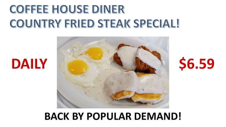 country fried steak special, daily special for $6.59
