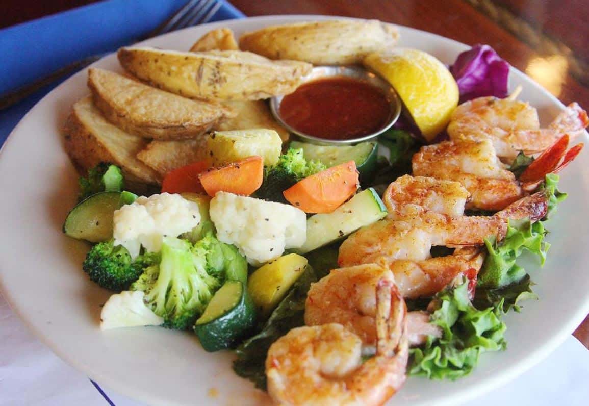 shrimp vegetables and fries