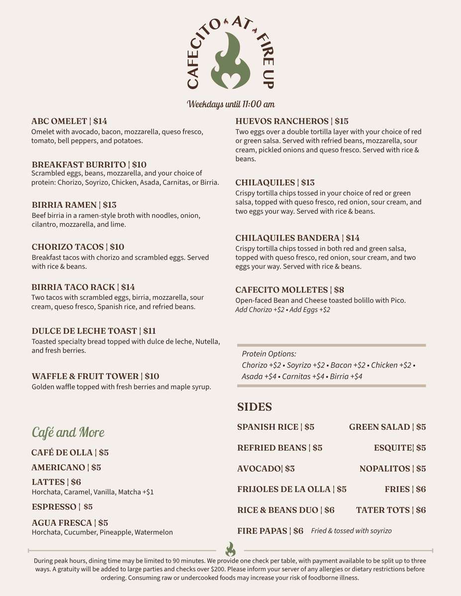 Cafecito Menu