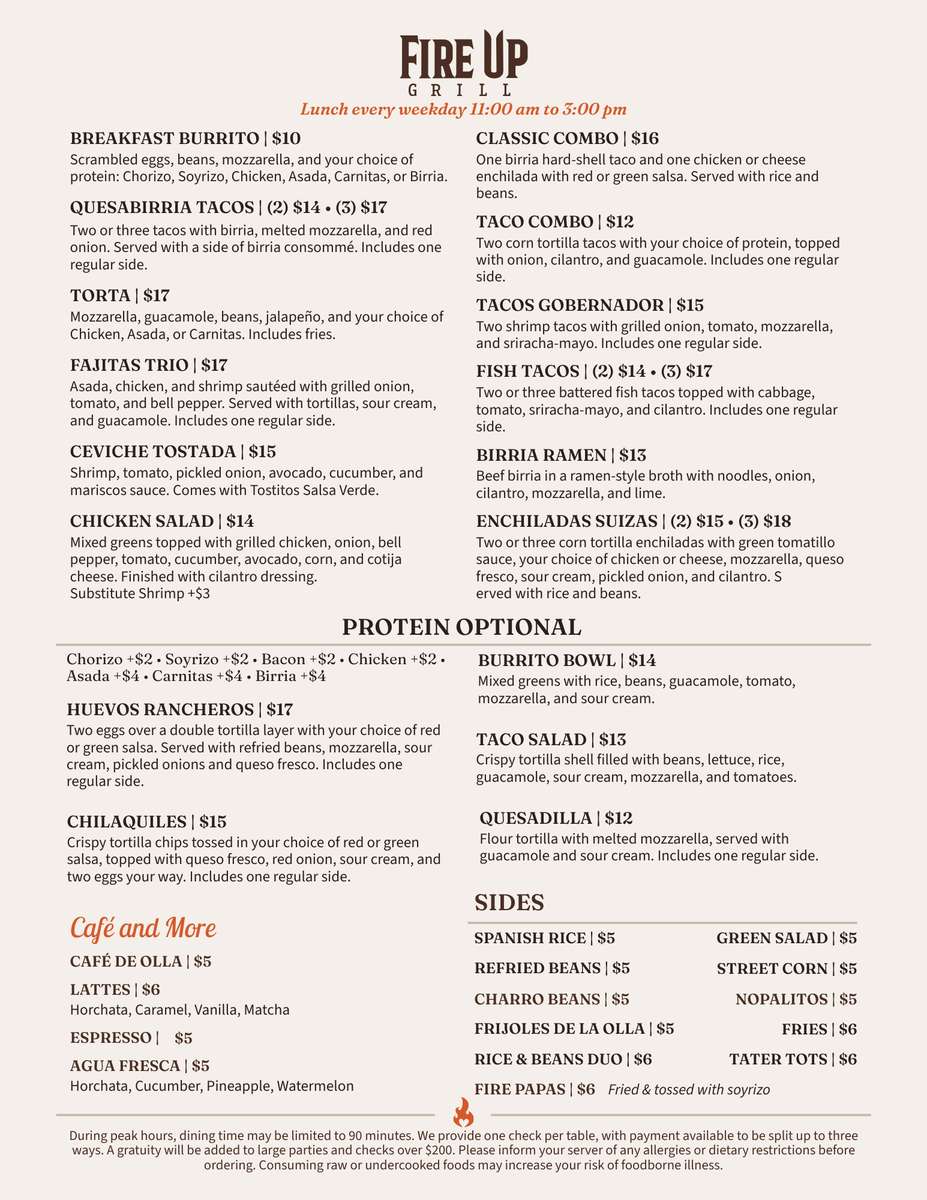 Lunch menu
