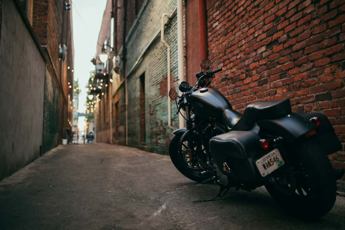 Motorcycle in an alleyway