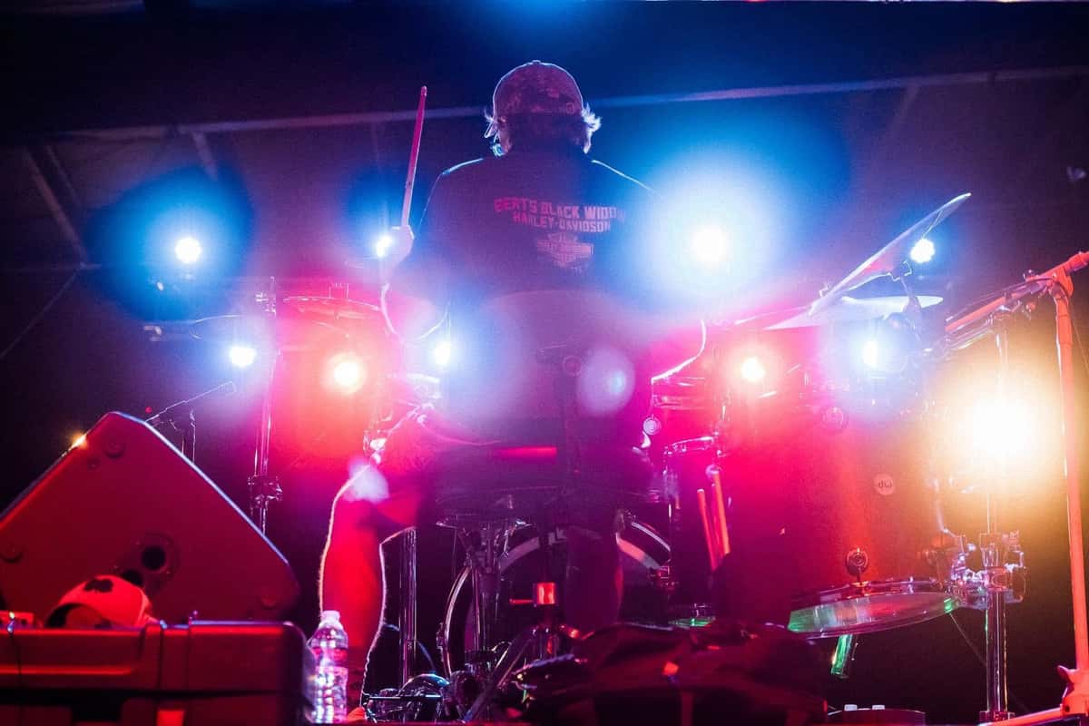 Our owner on the drums on our back porch stage.
