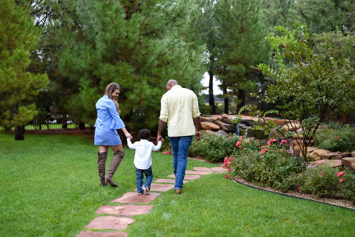 Family in garden