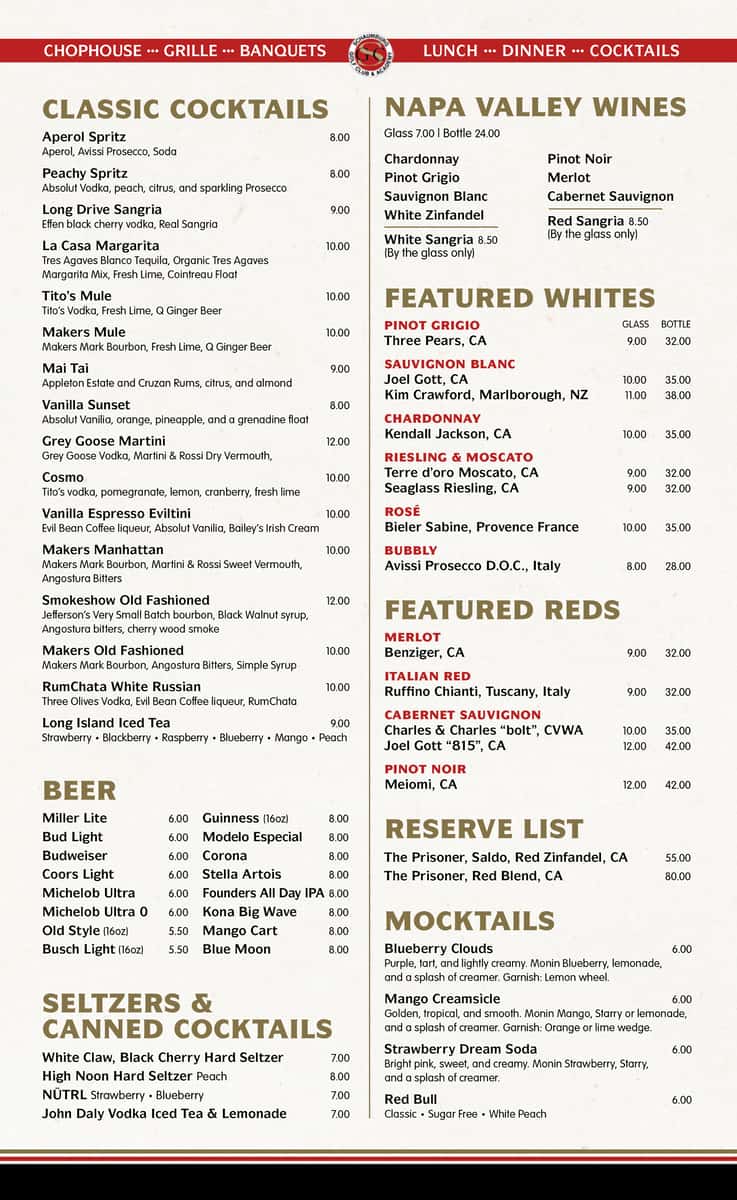 Chandlers Dining Room Menu