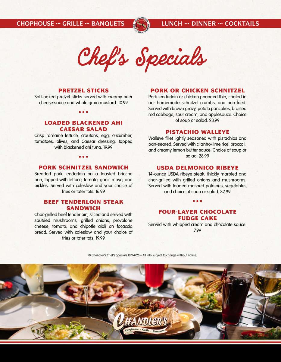 Chefs Specials at Chandlers