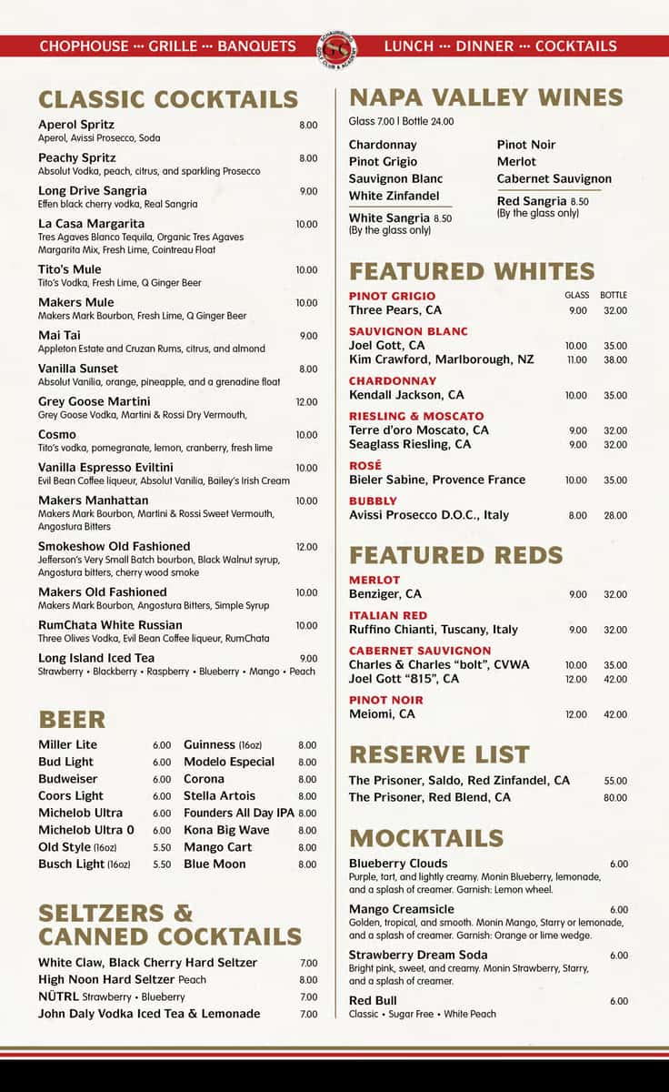 Chandlers Drink Menu