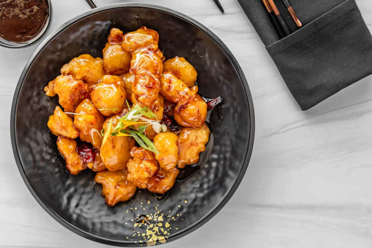 Protein choice fried and topped with sweet and spicy sauce.