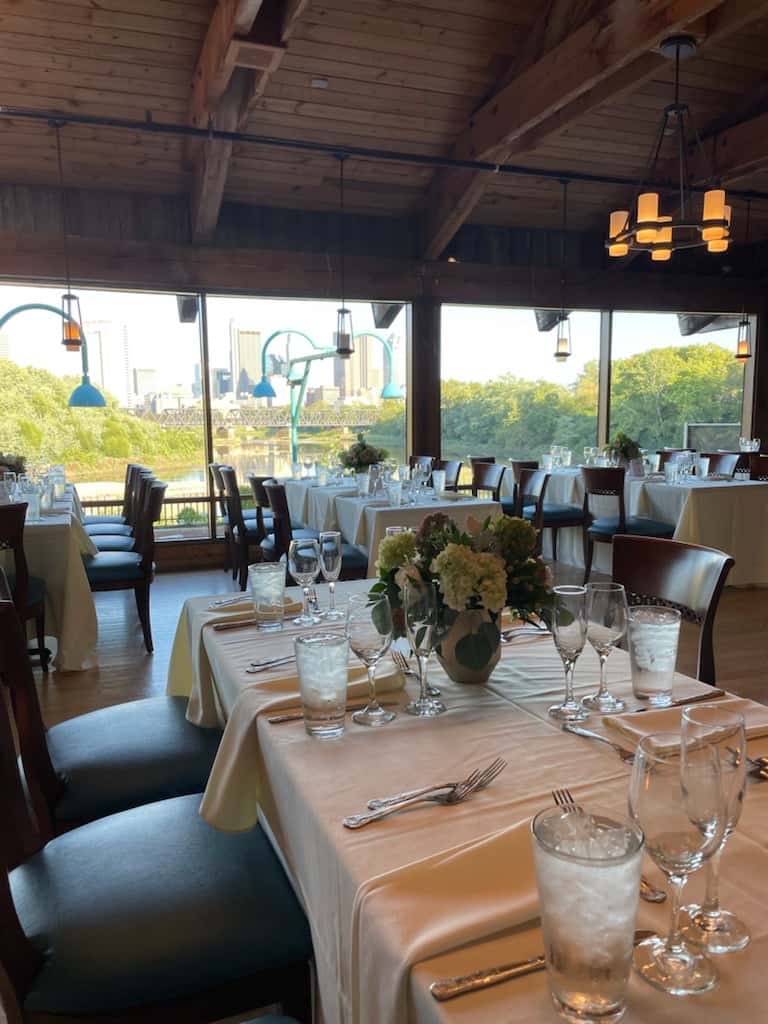 View of Columbus Skyline from Event space at Boat House