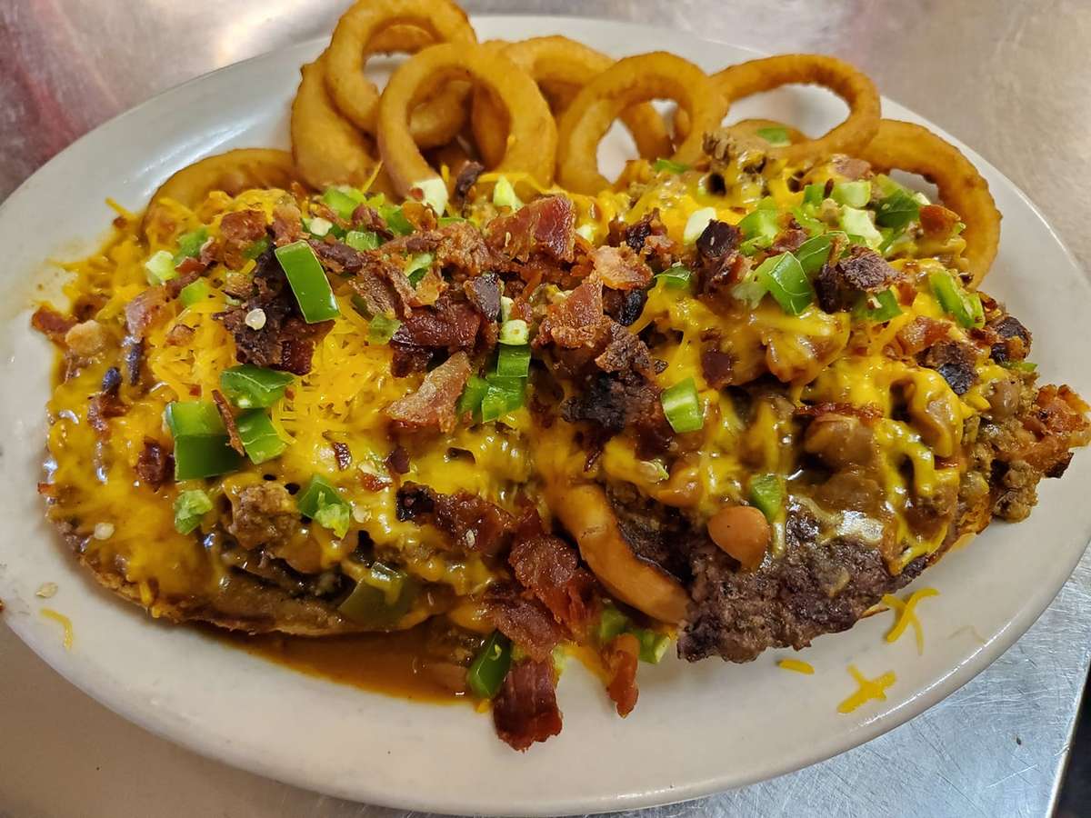 Double Open Face Chili Burger