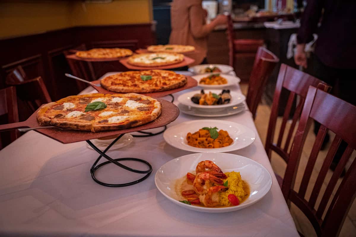 Table set up for buffet & catering, private events, ordering & takeout at Chazz Palminteri