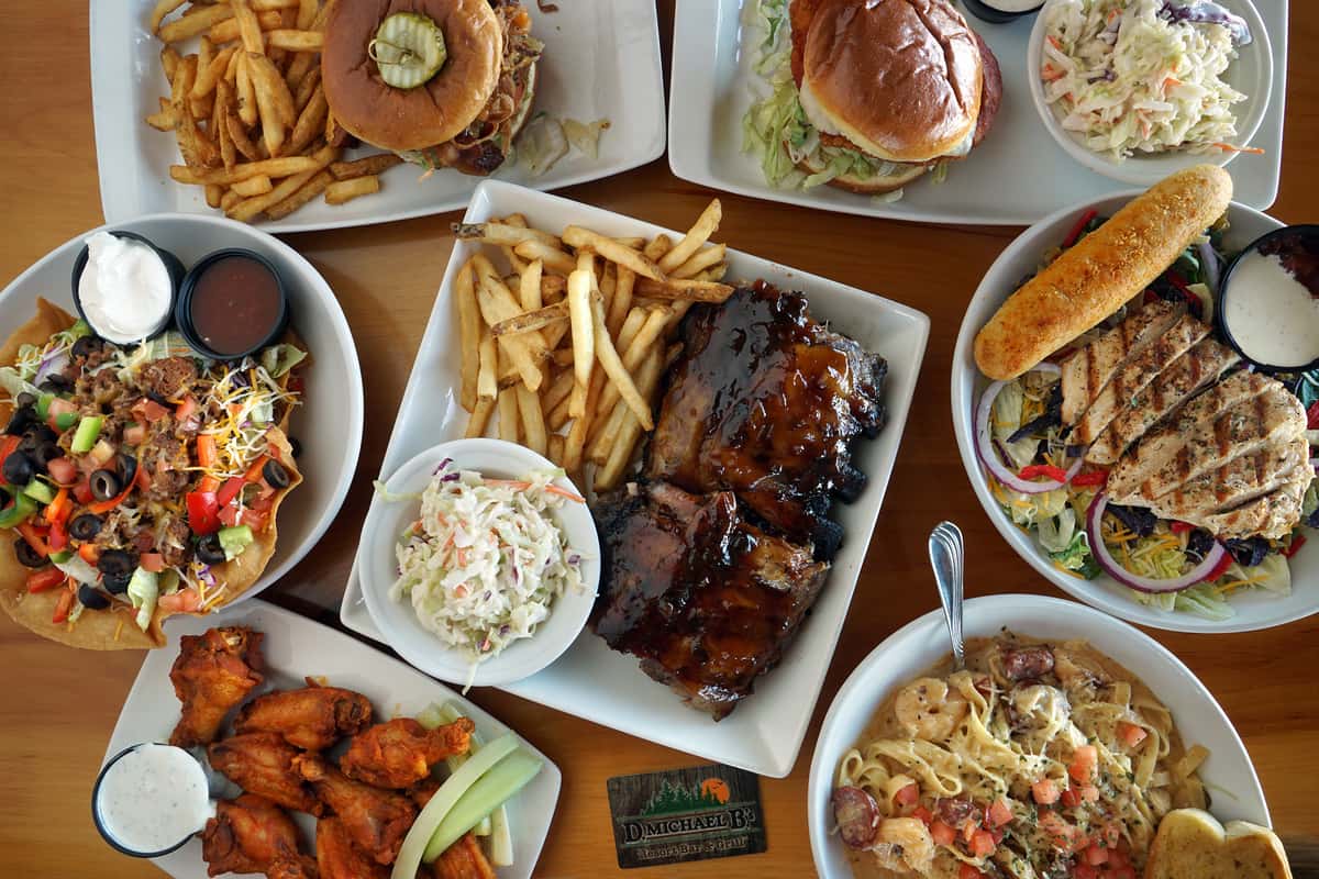 A variety of food spread out on a table