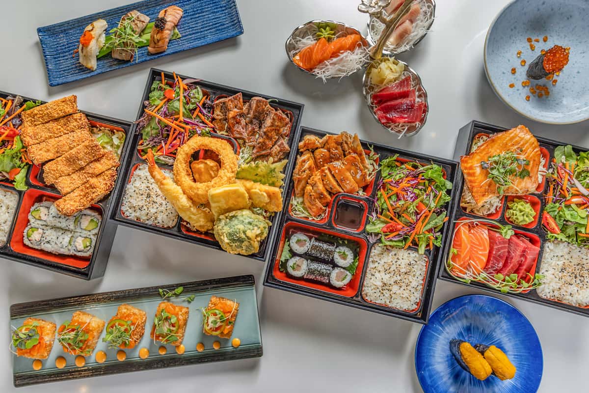 Bento boxes and sushi rolls