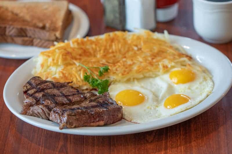 Top Sirloin Steak And Eggs Breakfast Corkys Kitchen And Bakery American Restaurant In Ca 