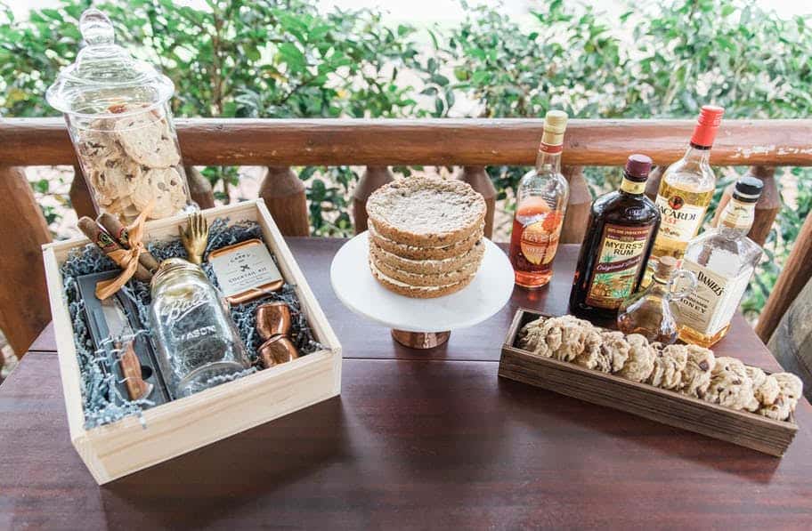 groom basket, desserts, and liquor