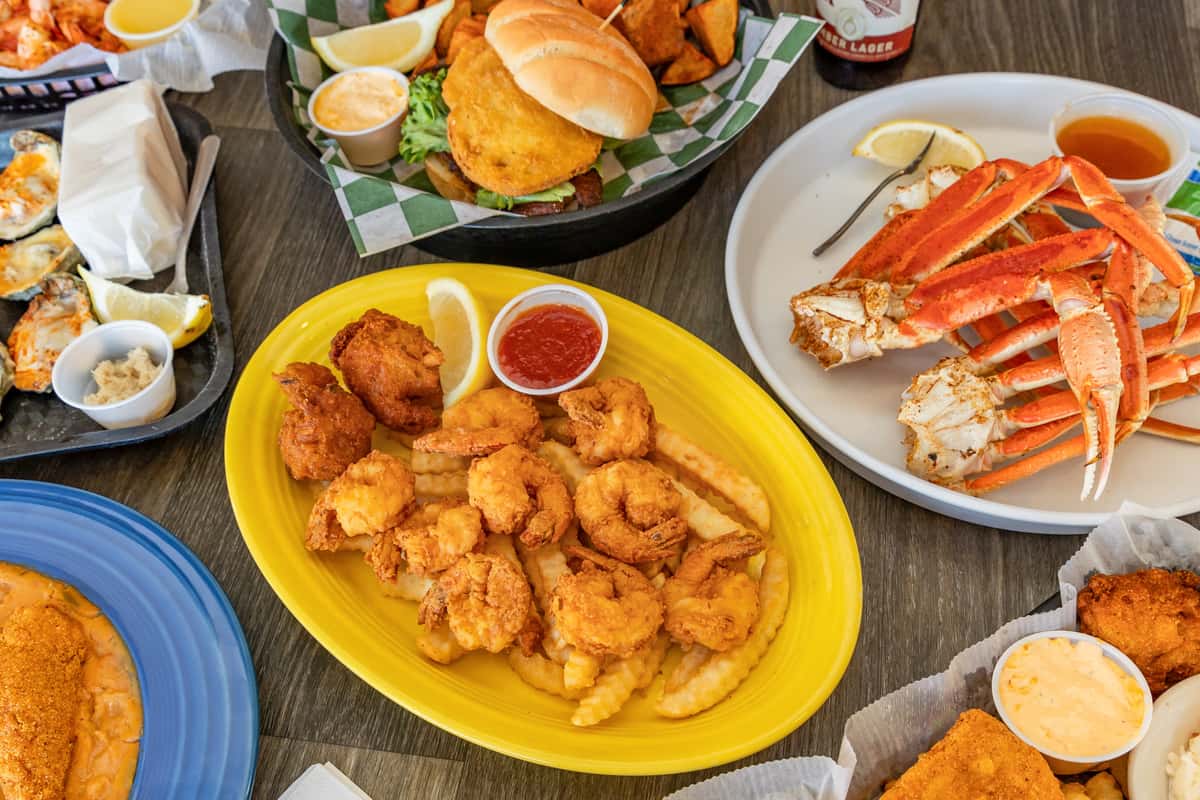 Seafood dishes on a table