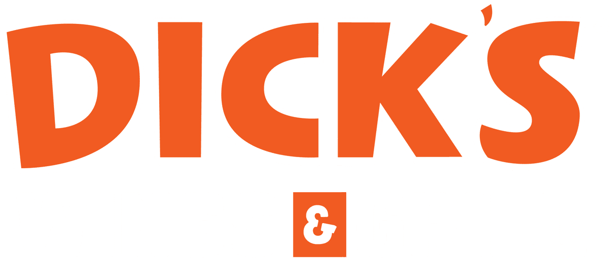 Dick's Wings & Grill logo featuring bold orange and white lettering for a casual restaurant known for chicken wings, burgers, and American grill favorites.