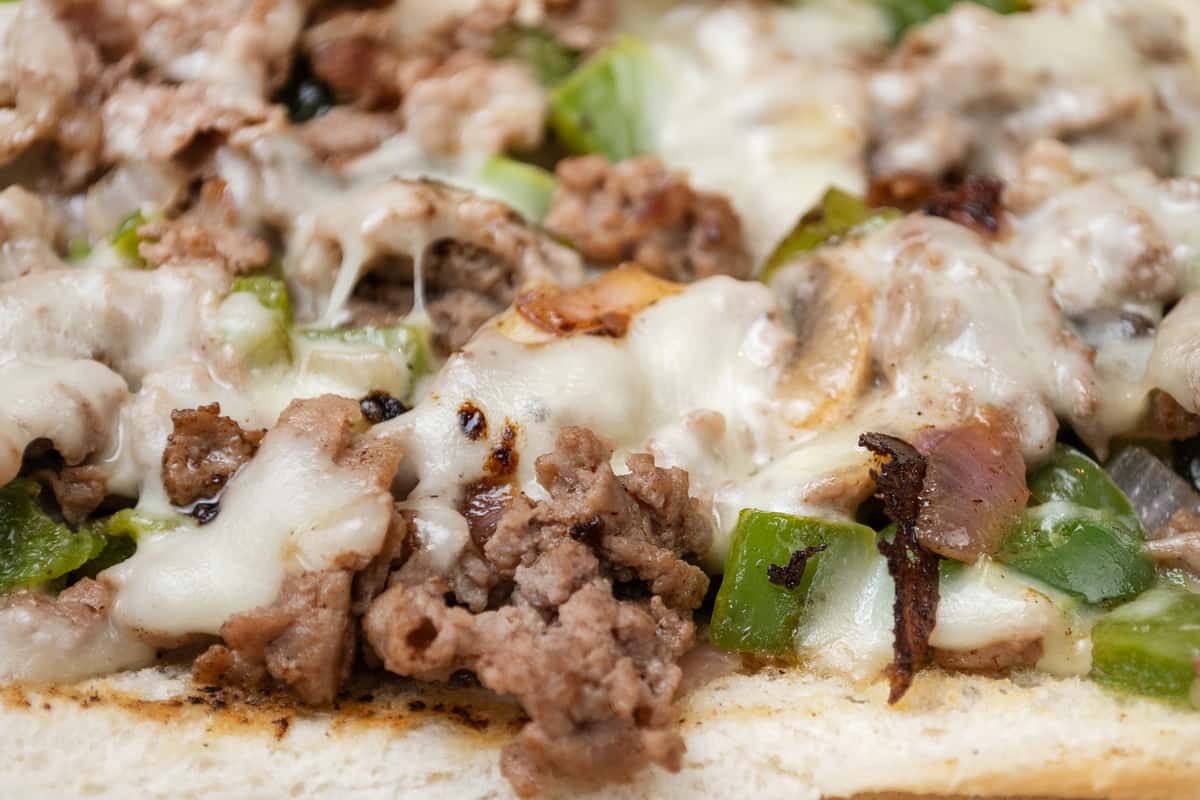 Macro shot of Philly Steak Sandwich