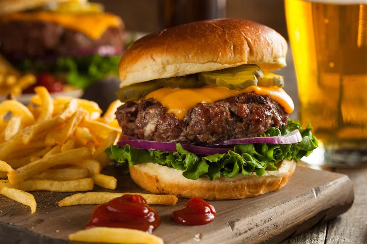 burger fries beer