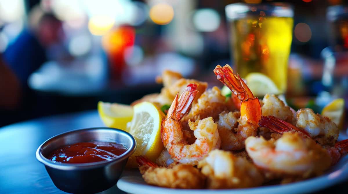 Fried shrimp with a cocktail