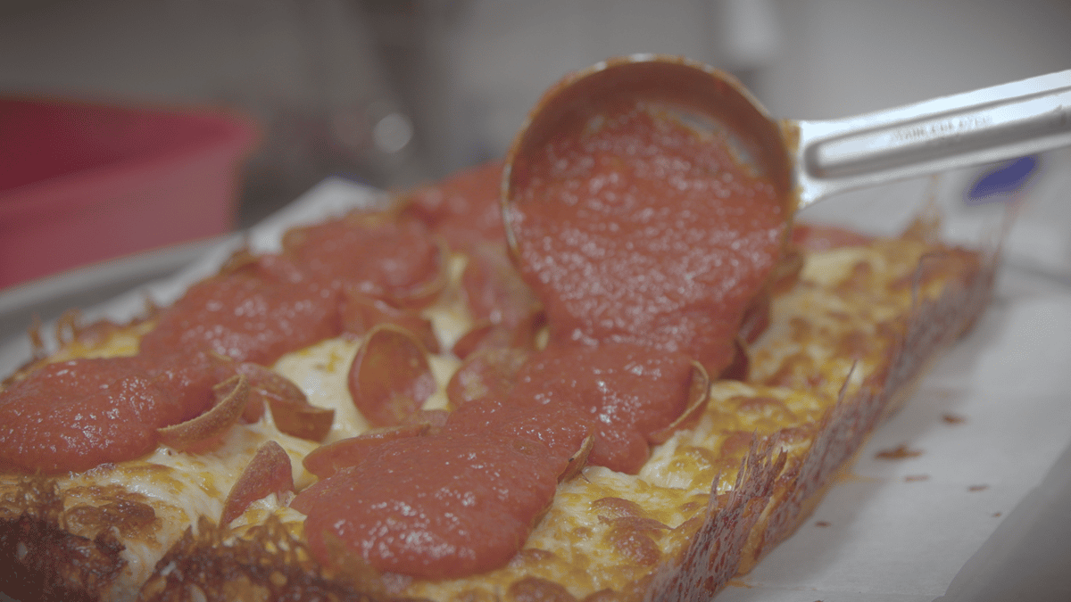 having pizza