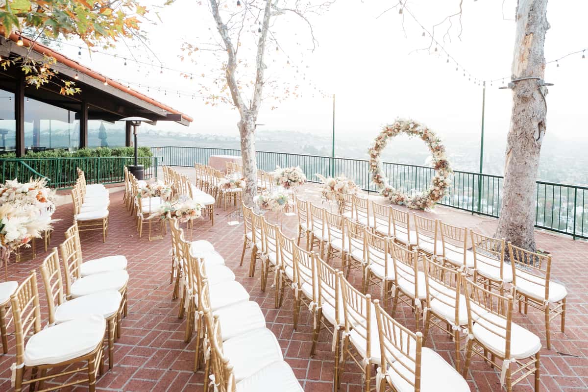 Wedding ceremony on the North Patio at Orange Hill that hosts guests for up to 150 people