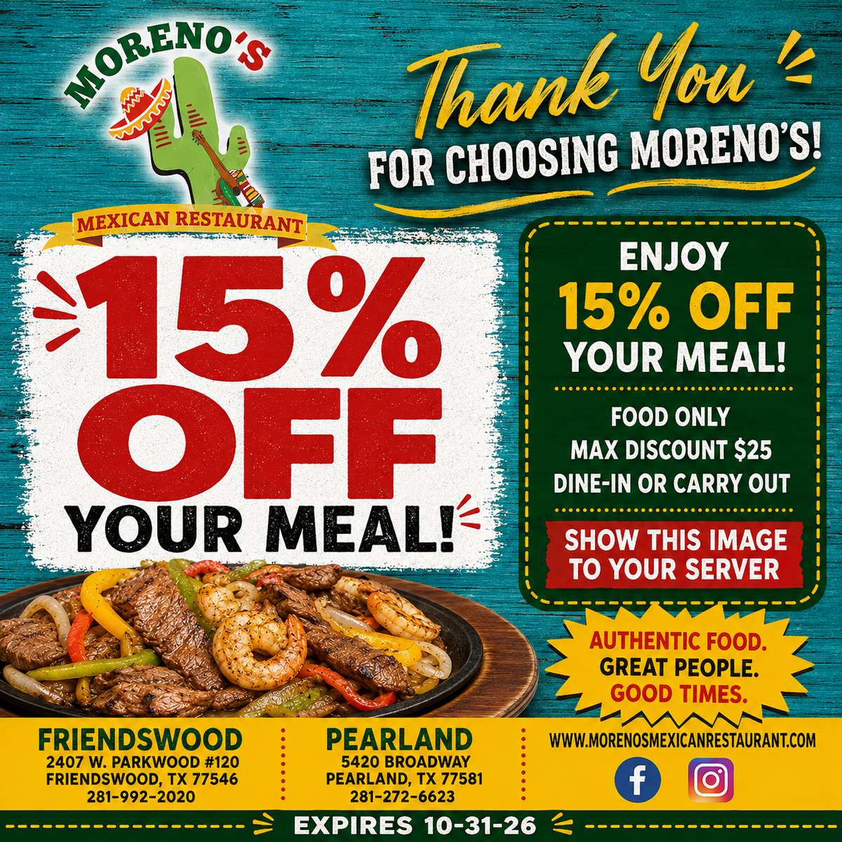 15% OFF VALID THROUGH OCTOBER 2026
