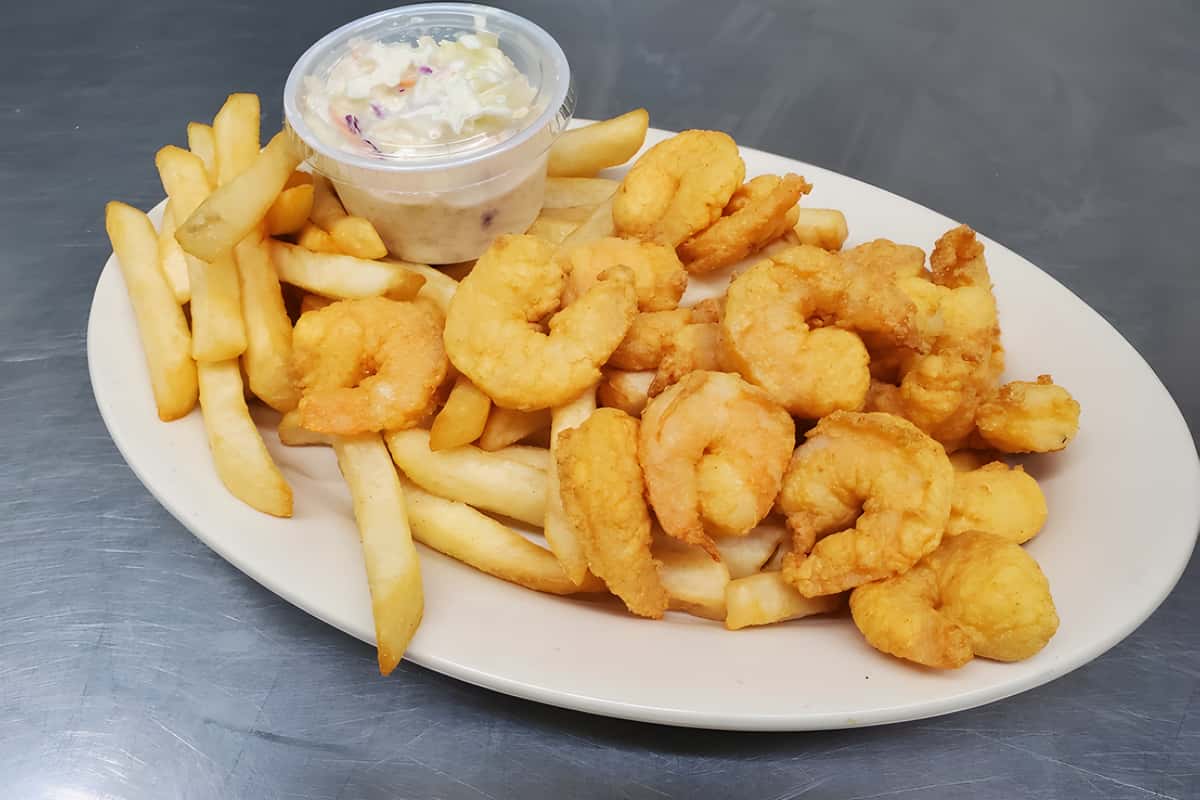 Breaded shrimp and fries