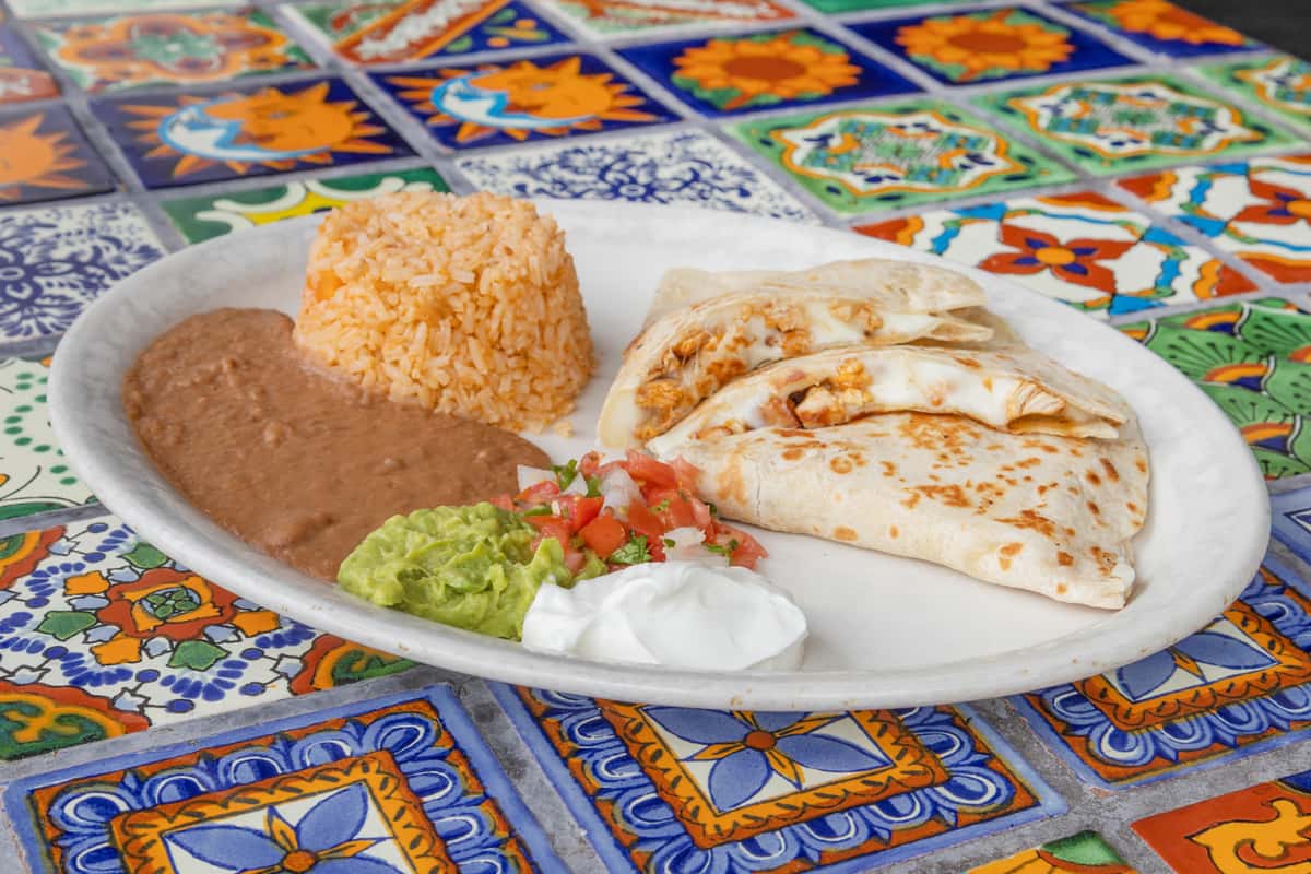 Quesadilla and rice