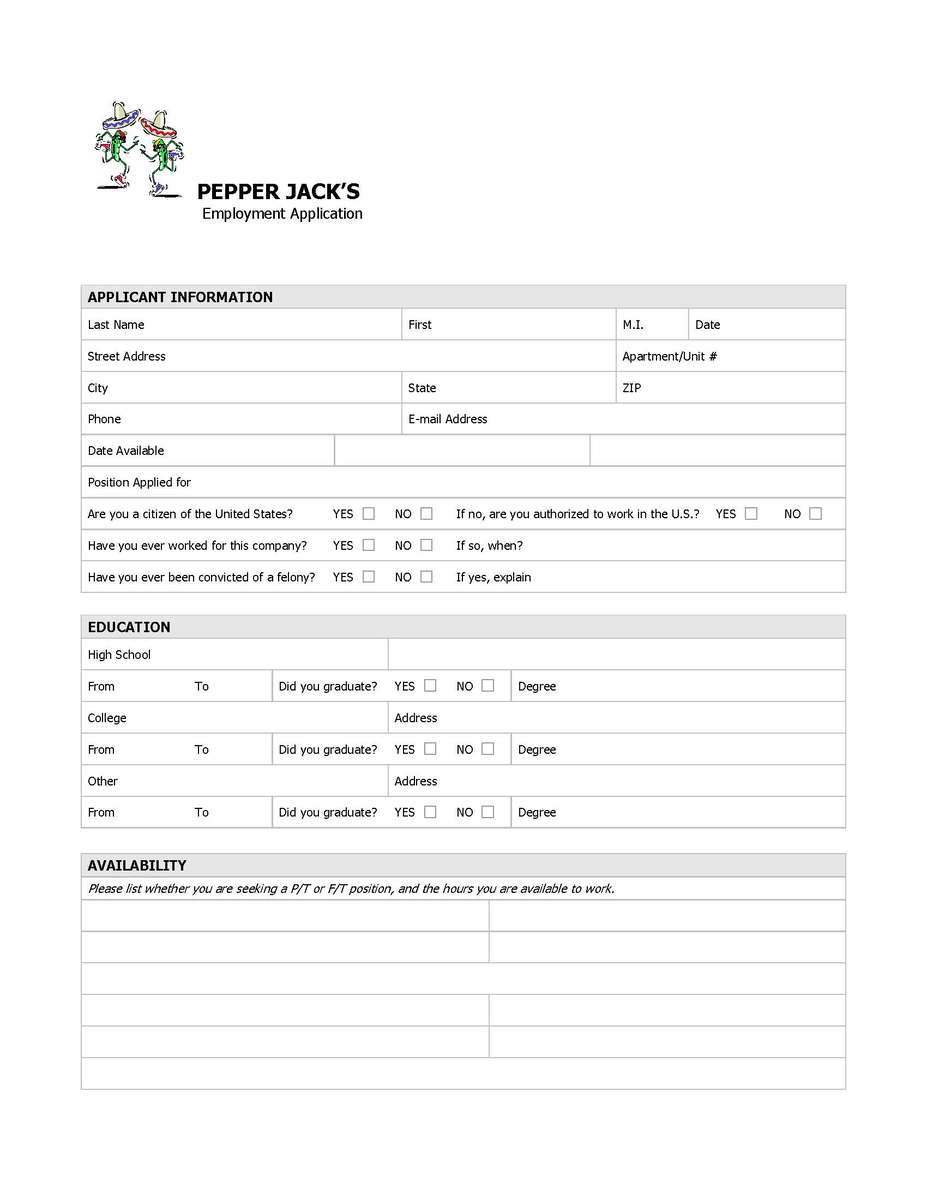 pepper jack's employment application