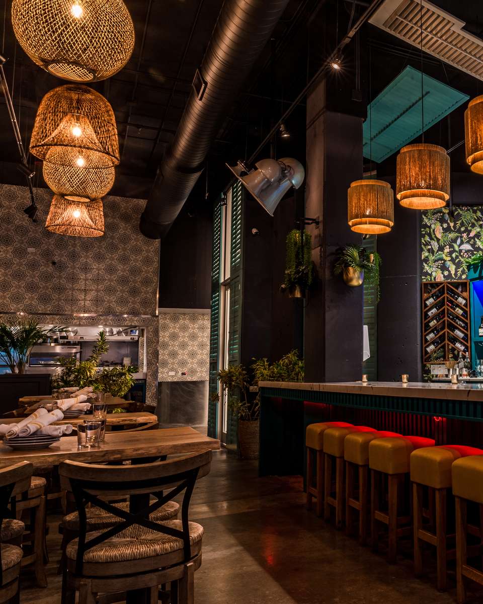 Vibrantly decorated bar and dining