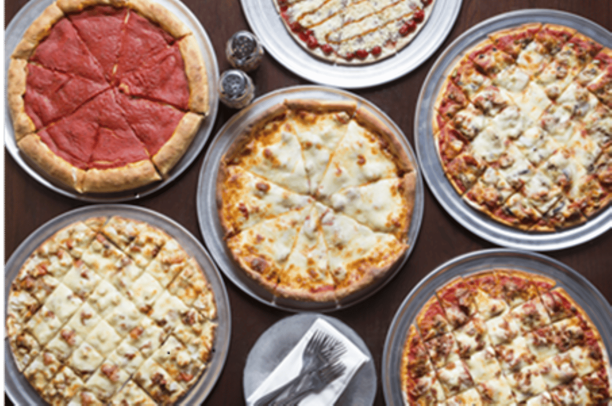 A 10-pizza package that includes our House Special, Meatlovers, BBQ Chicken, Chicken Alfredo, Vegitarian, Hawaiin pizzas combined with our popular sausage/pepperoni (2), pepperoni (2), and cheese pizzas to make up and perfect variety for any large event. Serves 45-50.