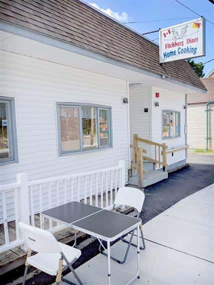 outside front entryway of fitchburg diner with outside dining space
