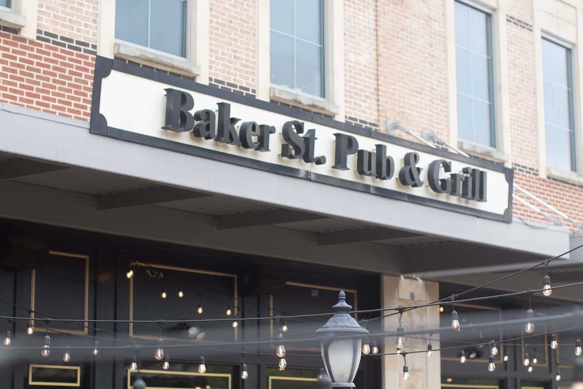 Exterior store front of Baker St. Pub and Grill