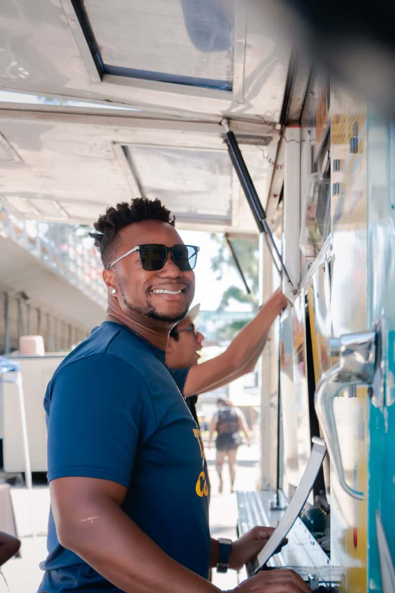 FryDay Food Truck crew serving guests at a Los Angeles museum member night