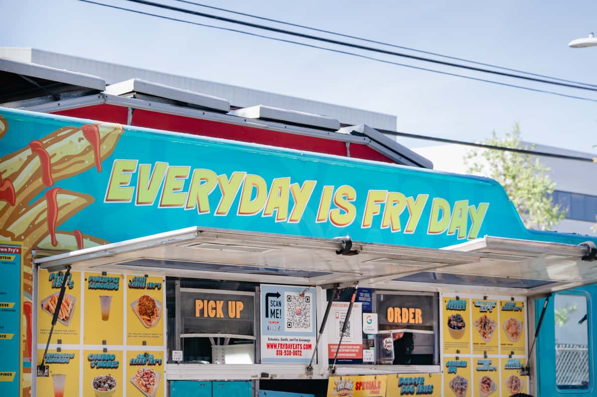 FryDay Food Truck franchise service window in Los Angeles - convert an independent food truck to a franchise