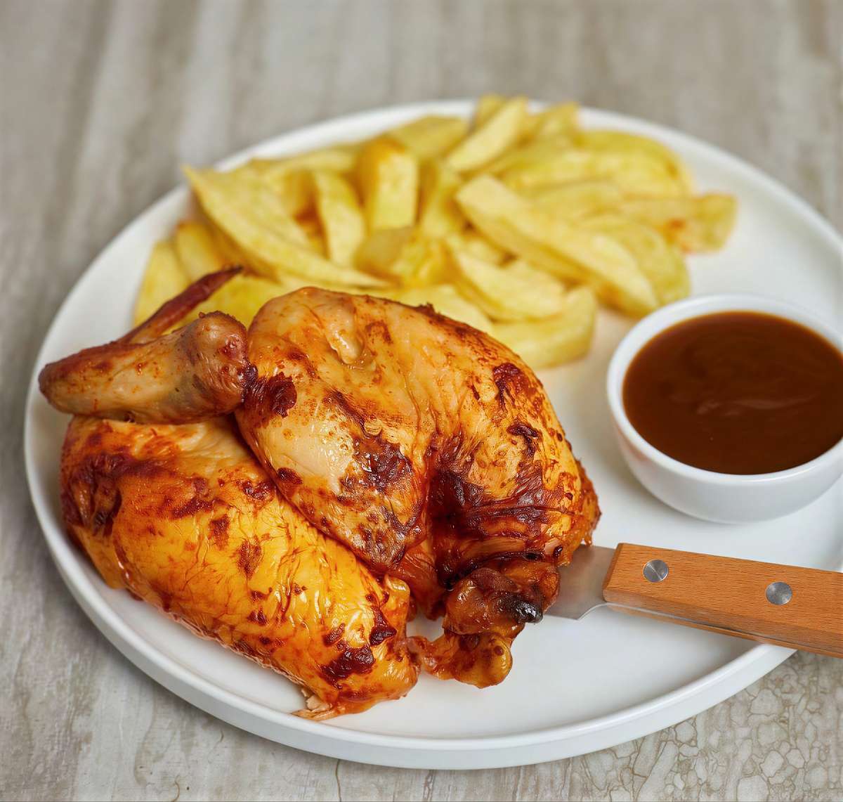 Baked chicken with fries