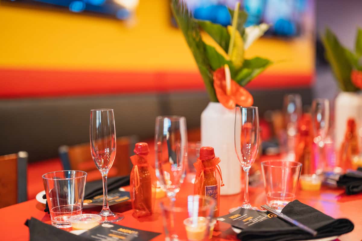 dining table set with glasses