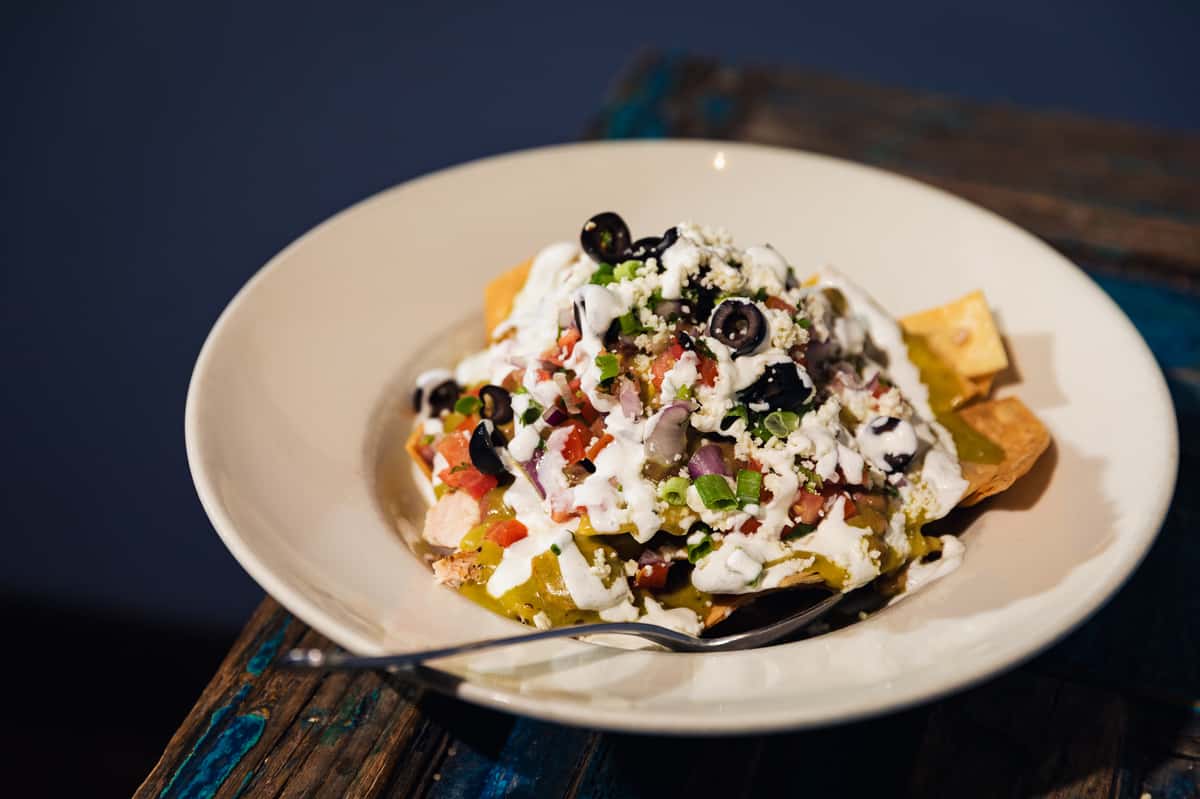 Goat Cheese Chicken Nachos.