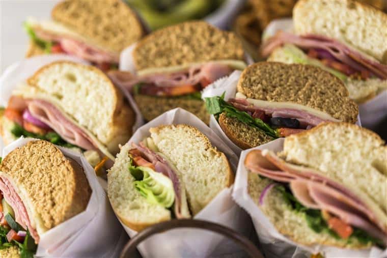 Italian subs in a basket for catering