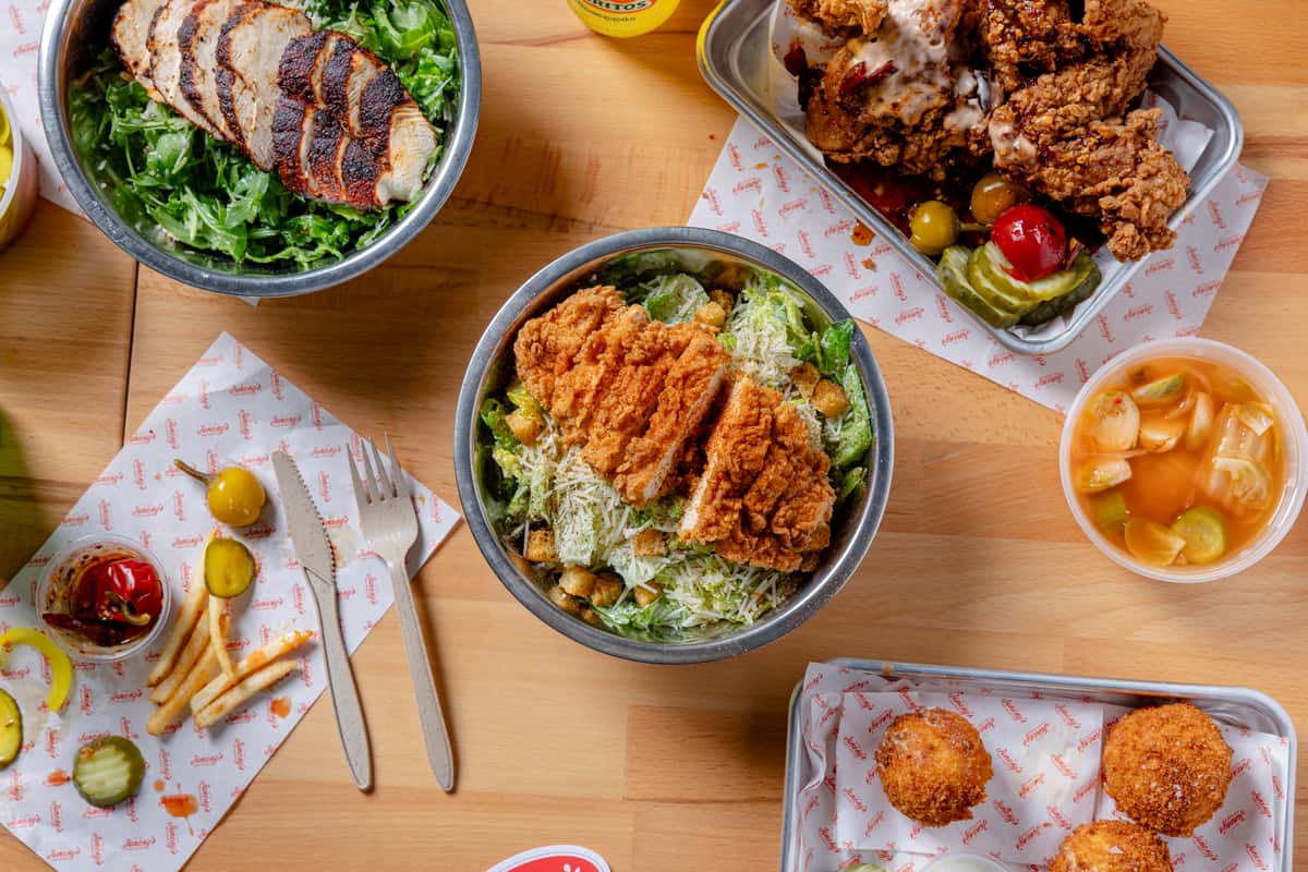 Table feast crispy chicken on caesar