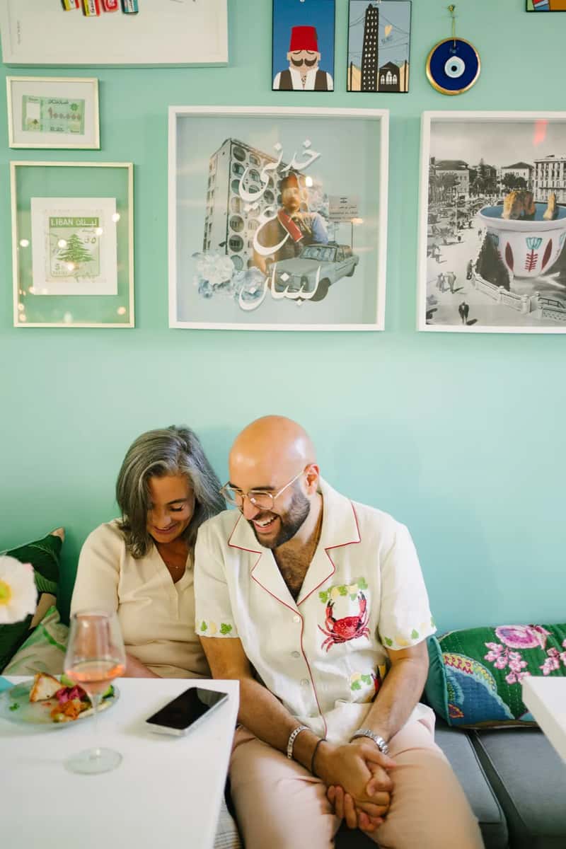 Couple smiling at a table