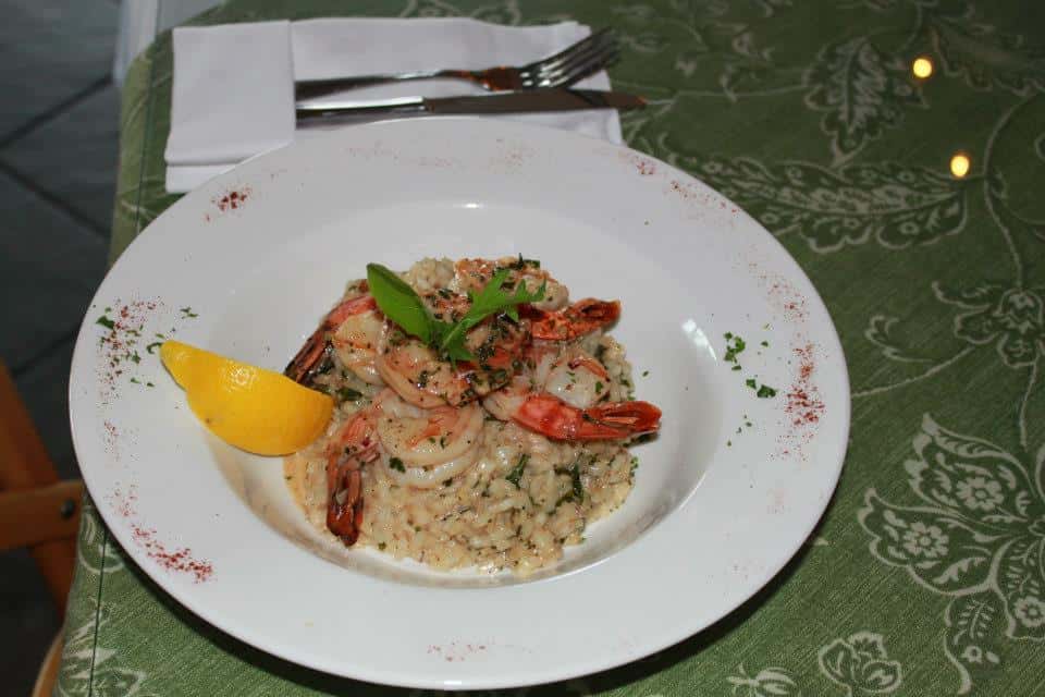 shrimp with rice in a bowl