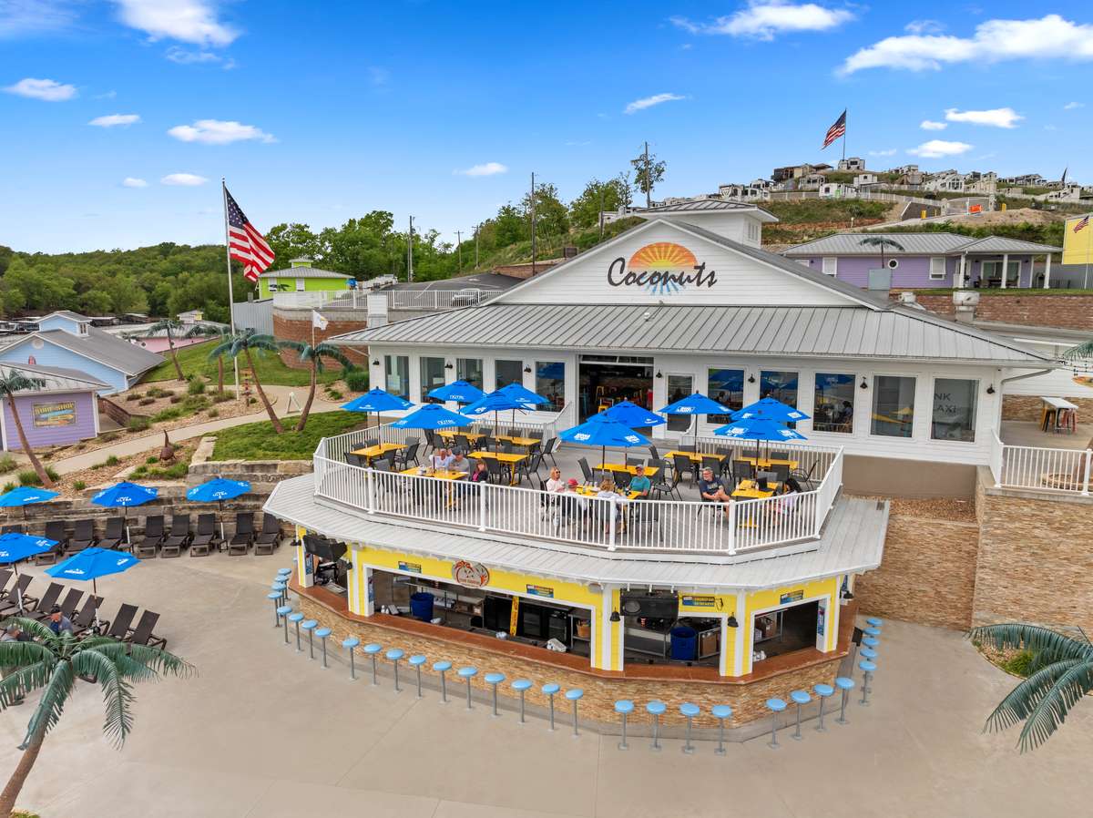 Aerial photo showcasing the restaurant and downstairs walk-up bar